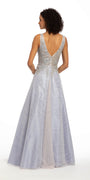 Plunging Embroidered Sleeveless Two Tone Ballgown Image 2