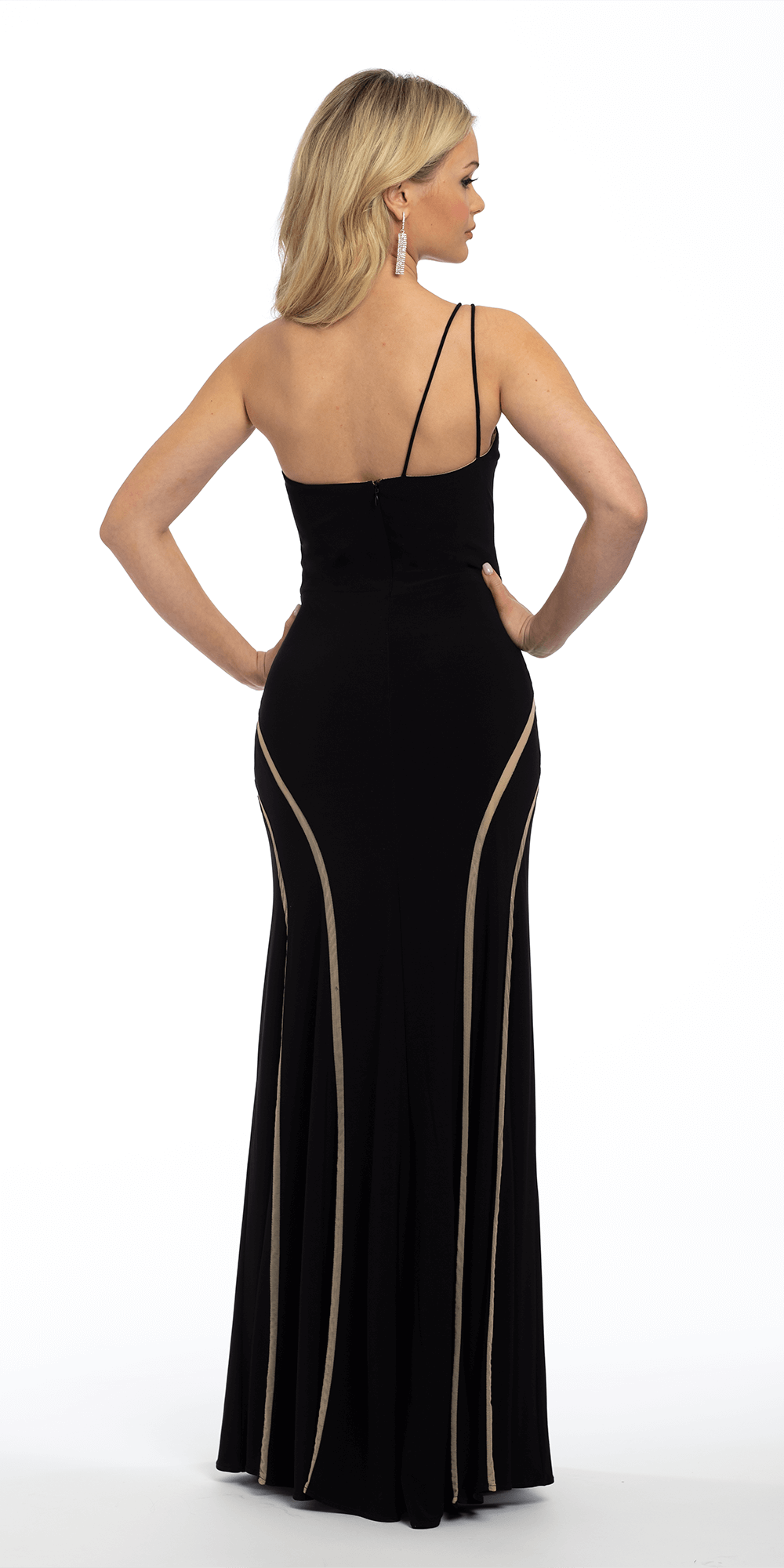black-nude Size 4 missy Camille La Vie Jersey One Shoulder Dress with Illusion Panels