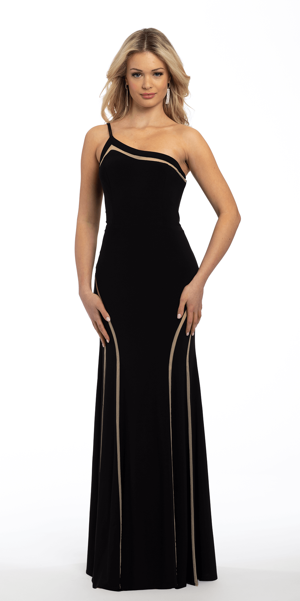 black-nude Size 2 missy Camille La Vie Jersey One Shoulder Dress with Illusion Panels