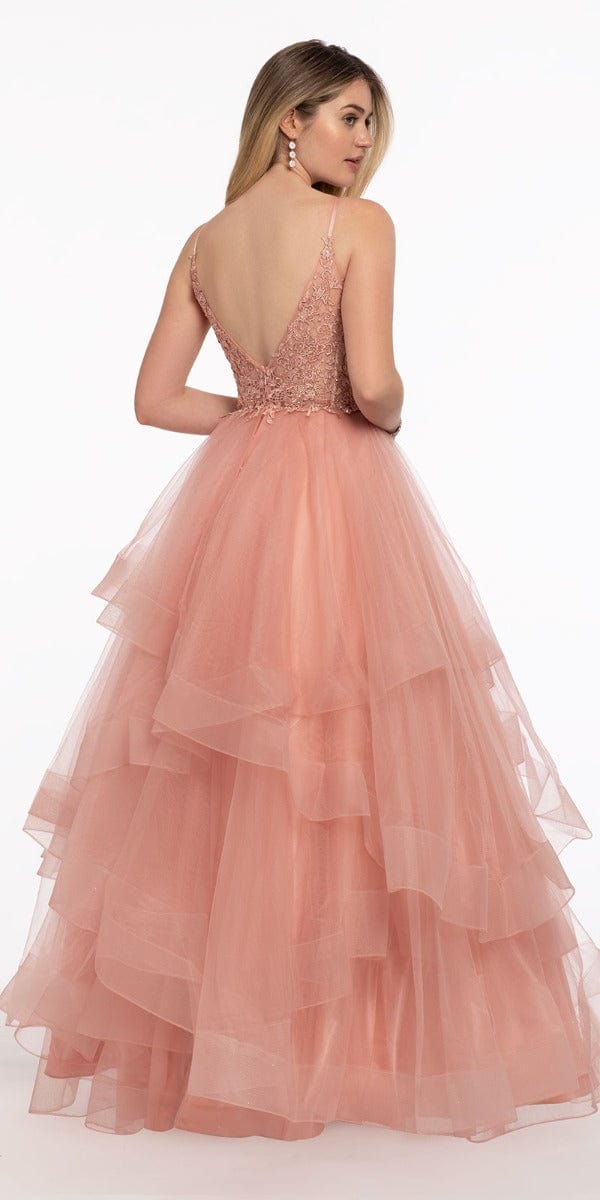 Camille La Vie Lace Appliqued Layered Tulle Horsehair Ballgown