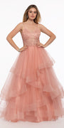 Lace Applique Layered Tulle Horsehair Ballgown Image 1