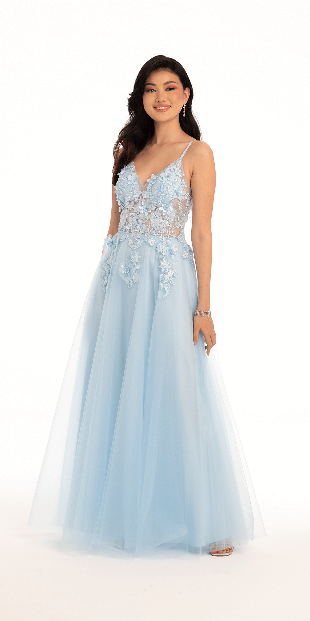 Camille La Vie Floral Embroidered Sweetheart Tulle Ballgown missy / 00 / light-blue
