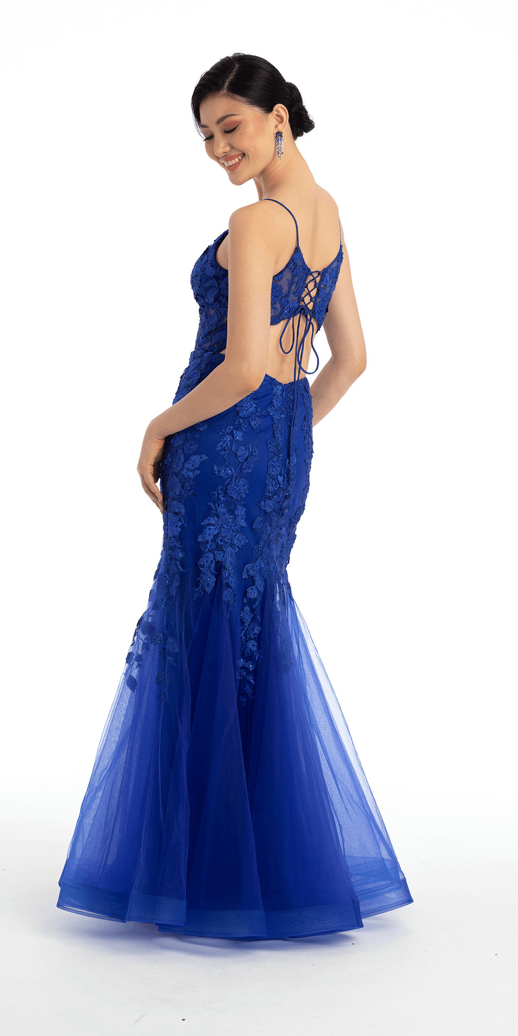 Beaded Embroidered Mesh Lace Trumpet Dress with Godets Camille La Vie