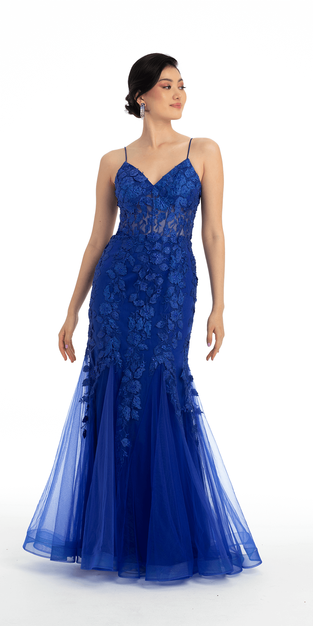 Camille La Vie Beaded Embroidered Mesh Lace Trumpet Dress with Godets missy / 0 / royal-blue