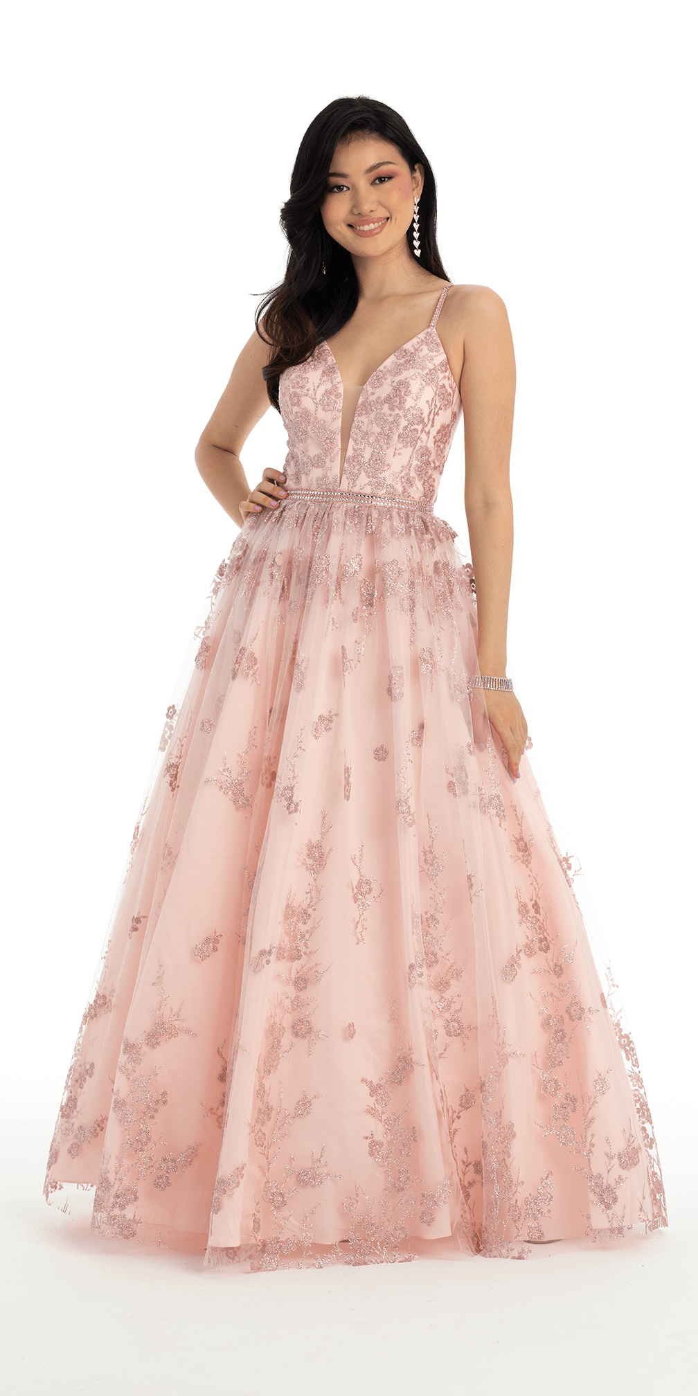 Curve Collection Glitter ball gown with deep plunge neckline and pocke –  Rose Hill Boutique