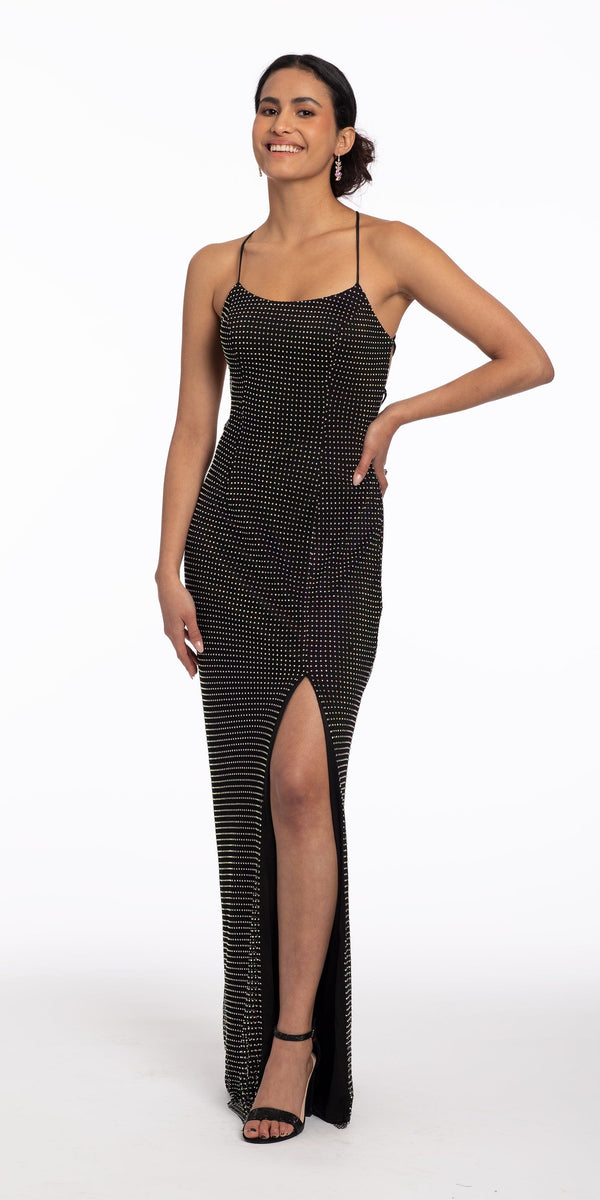 Stone Netting Lace Up Dress with Side Slit Image 1