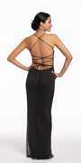 Stone Netting Lace Up Dress with Side Slit Image 2