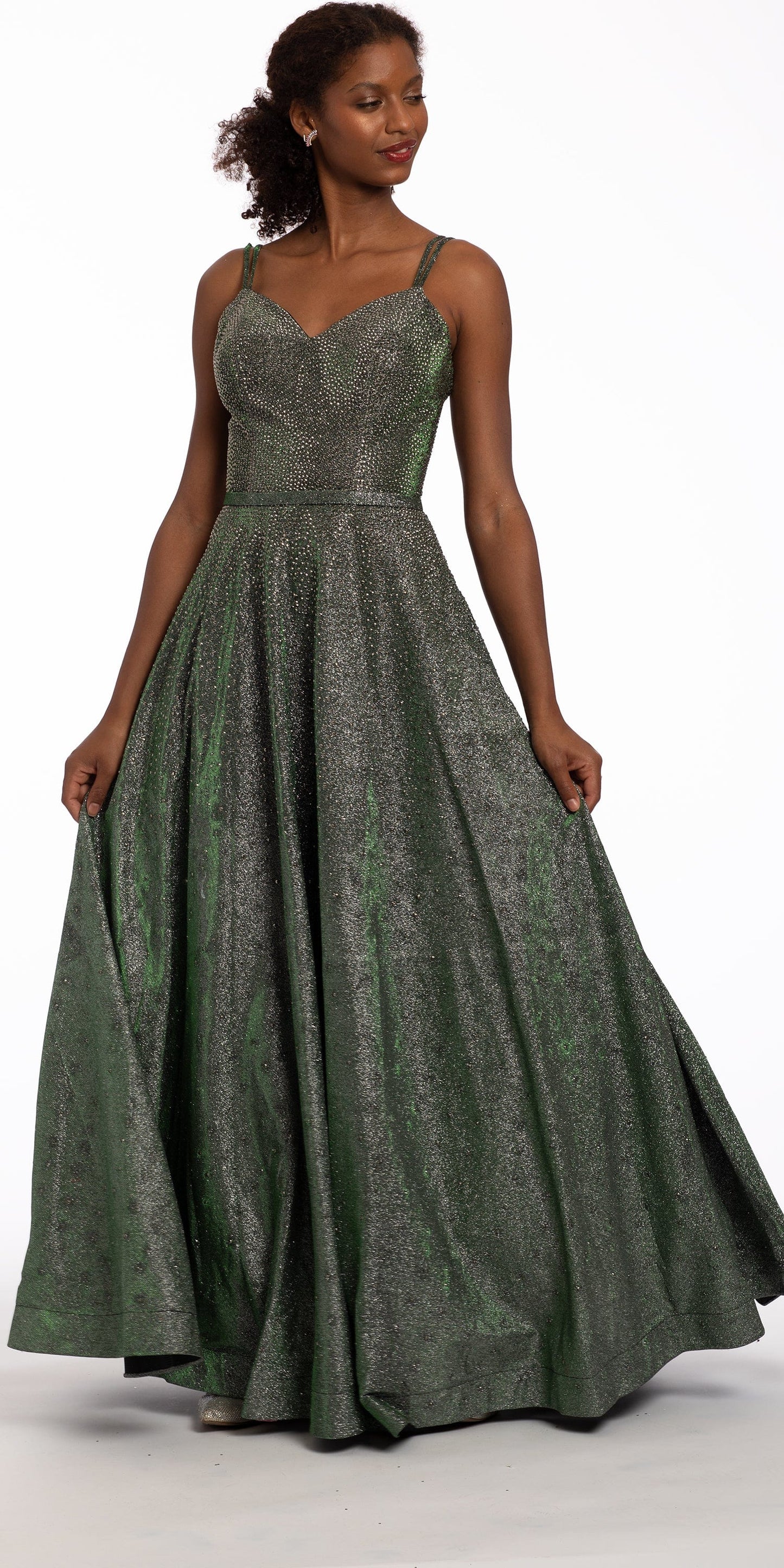 Camille La Vie Shimmer Corset Tie Ballgown with Heat Set Beads