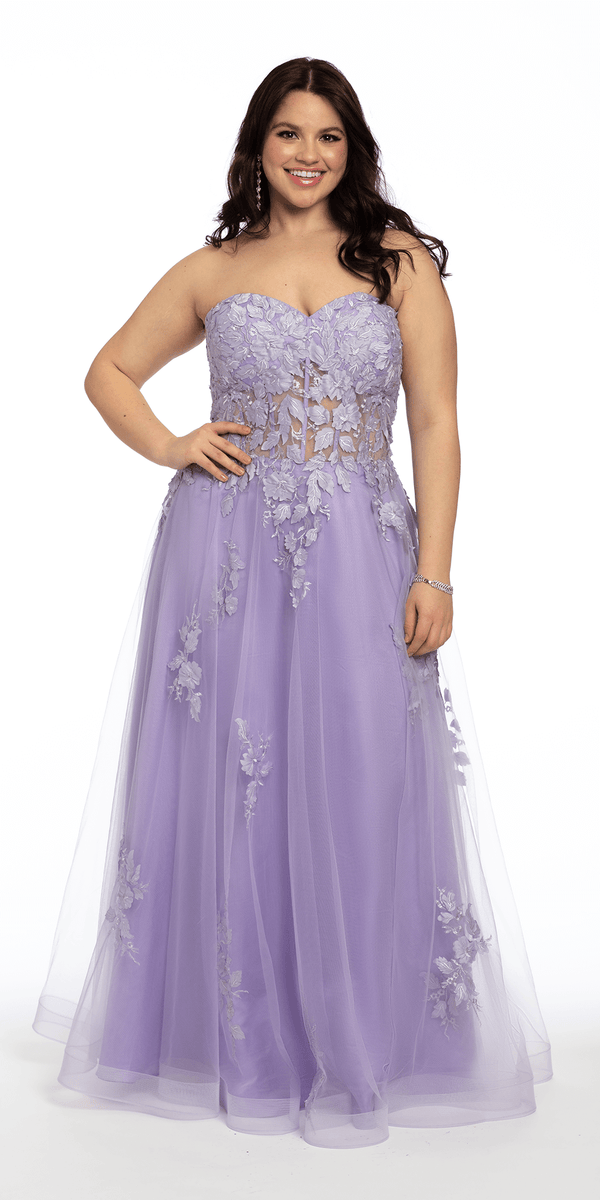 JVN06474  Lilac Corset Embroidered Bodice Maxi Prom Dress