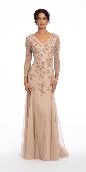 Mesh Embellished 3/4 Sleeve Trumpet Dress Image 1