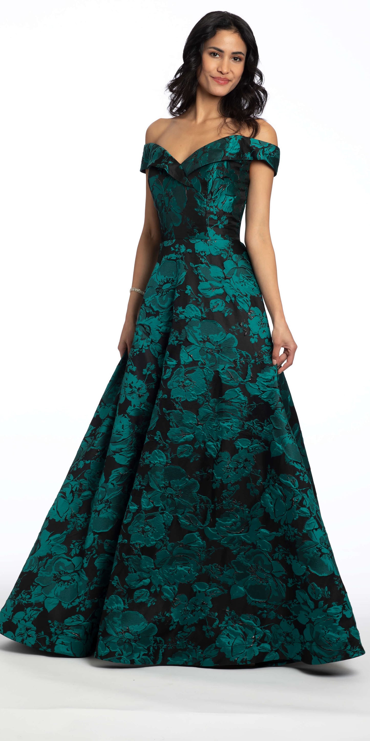 Camille La Vie Floral Jacquard Off The Shoulder Ballgown missy / 16 / black-green