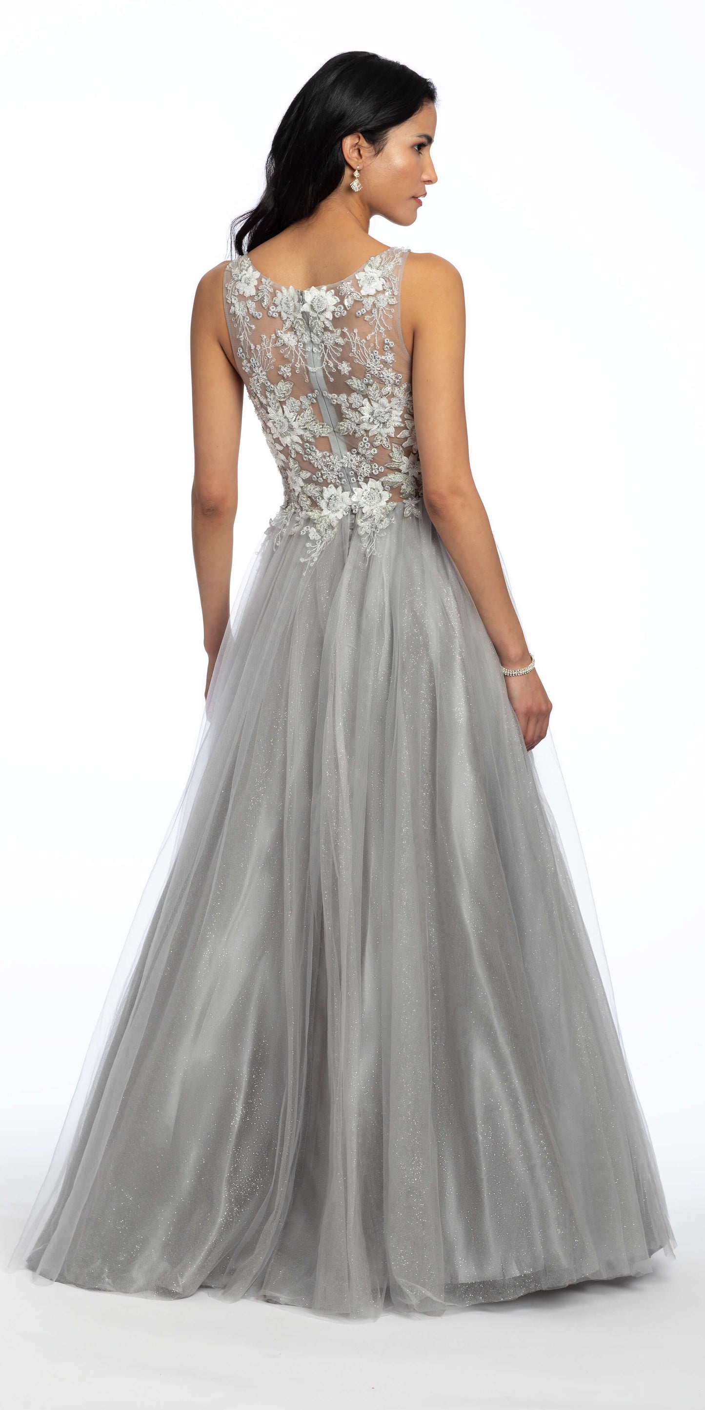 Camille La Vie Plunging Beaded Embroidered Glitter Mesh Ballgown