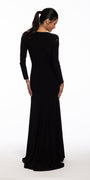 Plunging  Long Sleeve Dress with Sweep Train Image 2