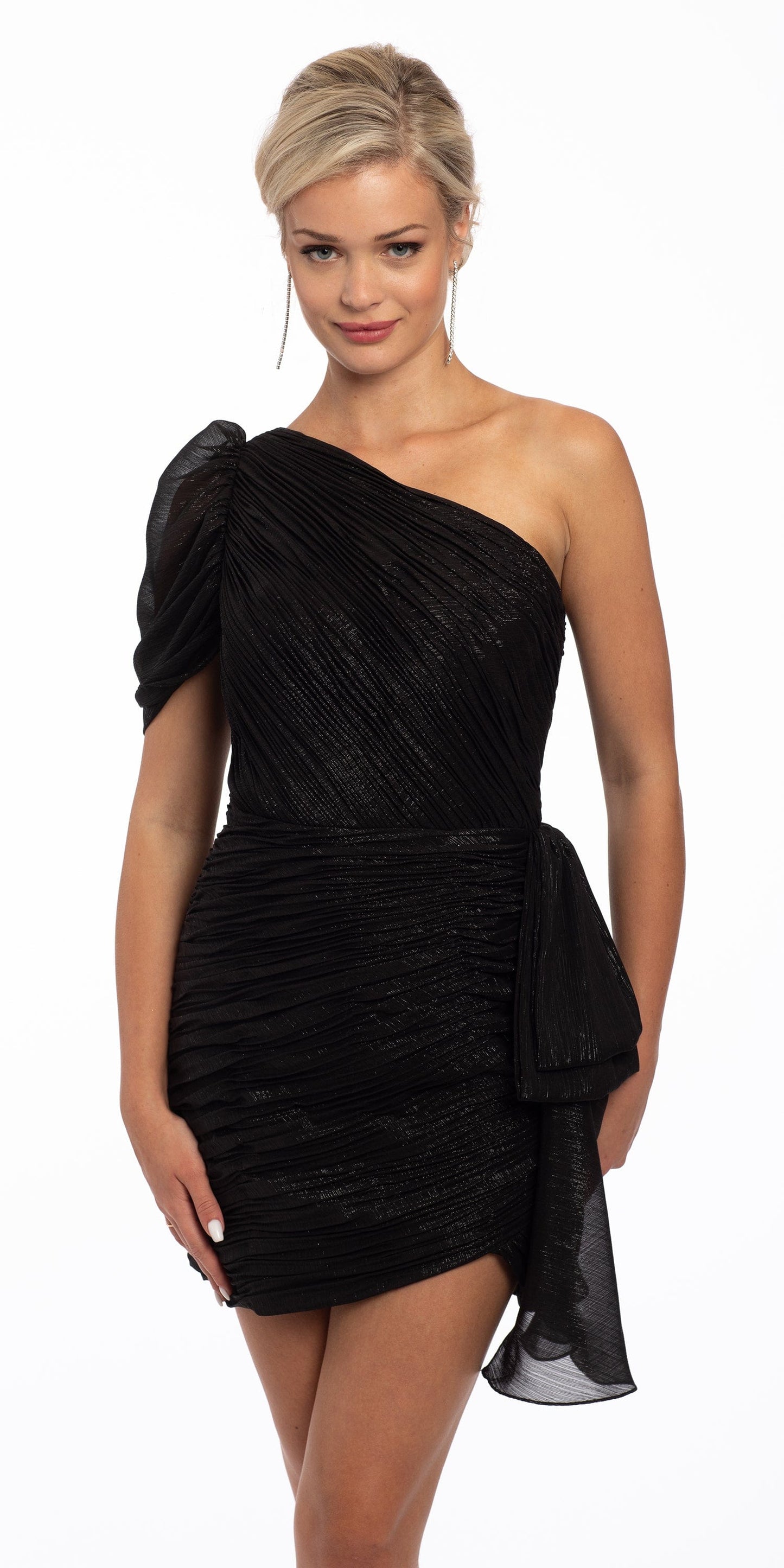 Camille La Vie Shimmer One Shoulder Dress with Side Cascade missy / 8 / black