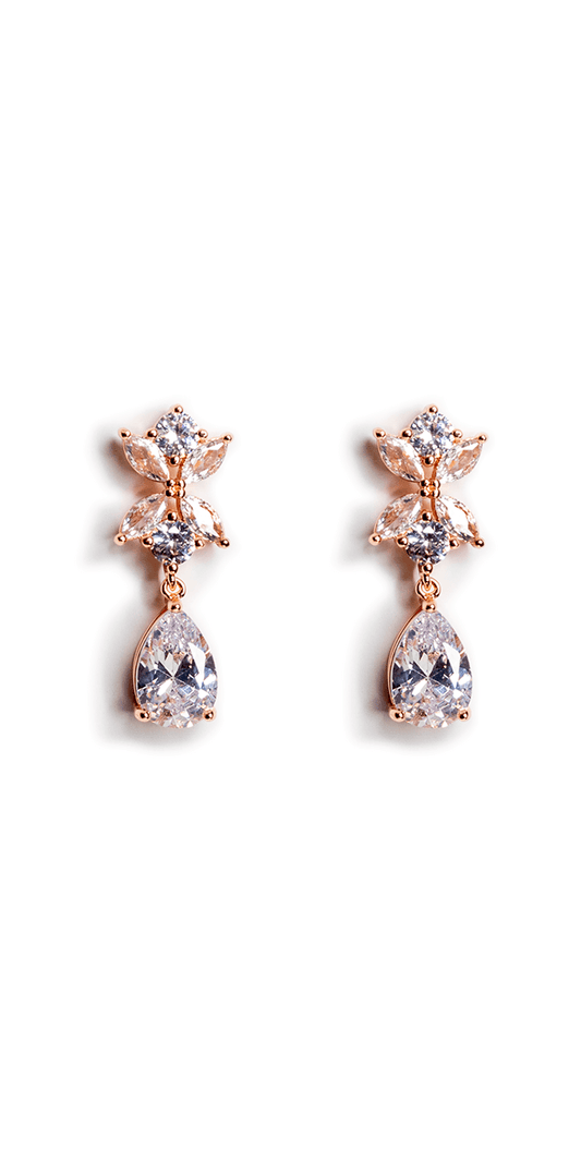 Rhinestone Teardrop Earrings with Leaf Detail – Camille La Vie