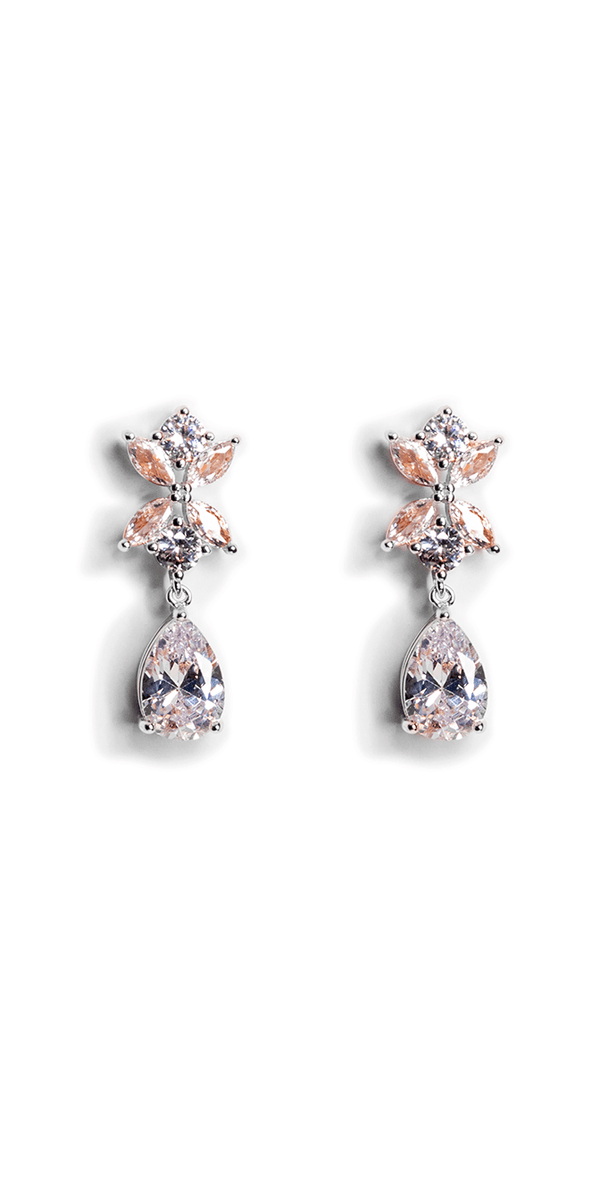 Rhinestone Teardrop Earrings with Leaf Detail Image 2