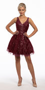 Sequin Glitter Criss Cross Fit and Flare Dress Image 1