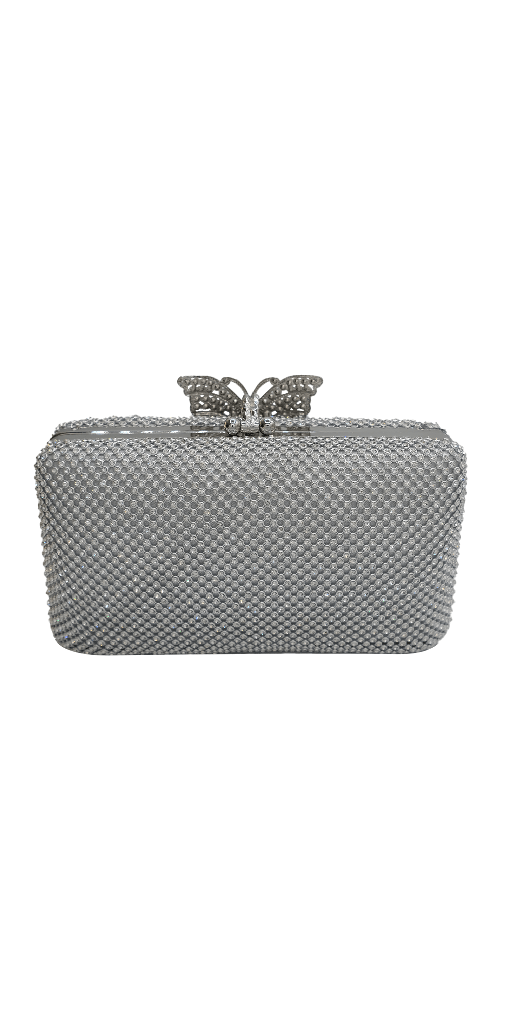 Camille La Vie Mesh Rhinestone Handbag with Butterfly Top Clasp no size / silver