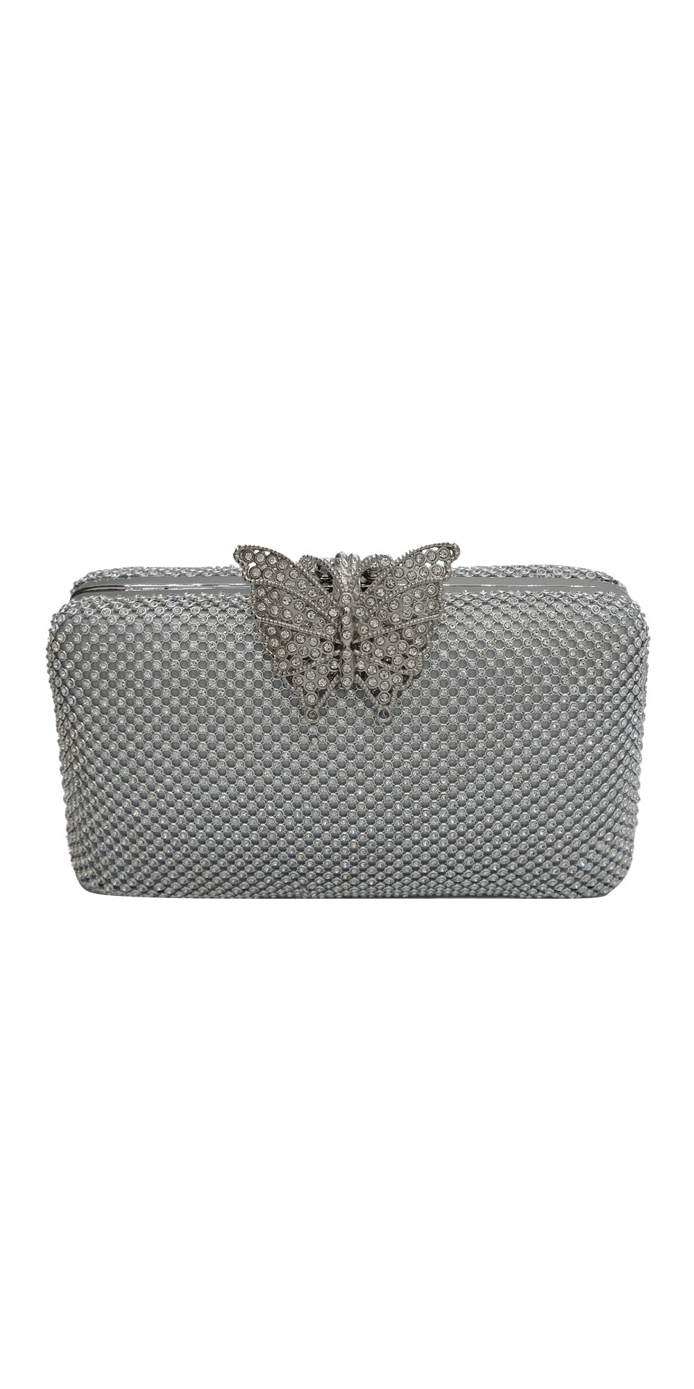 Camille La Vie Mesh Rhinestone Handbag with Butterfly Top Clasp no size / silver