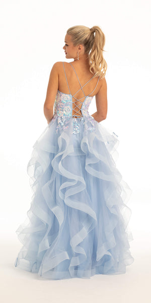 Iridescent Sequin Plunging Tulle Tiered Ballgown Image 2