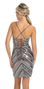 Plunge Sequin Strip Sheath Lace Up Back Dress Image 2