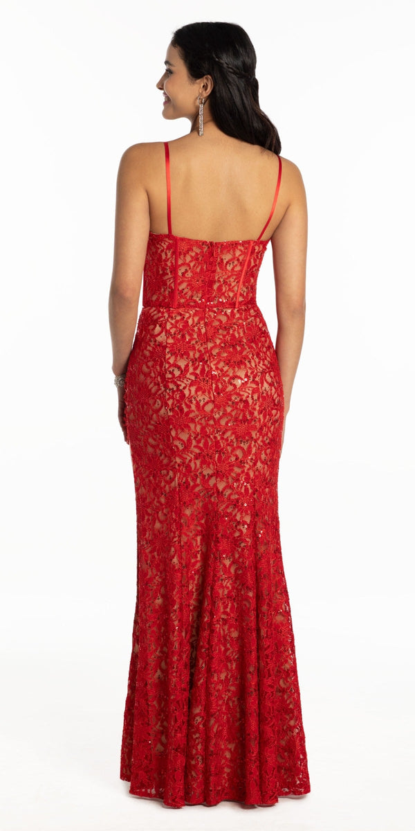 Sweetheart Lace Corset High Slit Dress Image 5