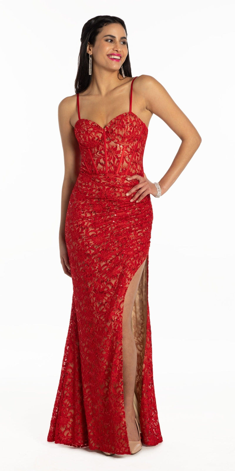 Sweetheart Lace Corset High Slit Dress Image 1