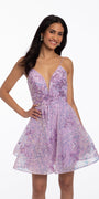 Embroidered Floral Sequin Mesh Fit and Flare Dress Image 1