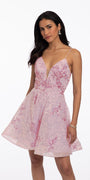 Embroidered Floral Sequin Mesh Fit and Flare Dress Image 4