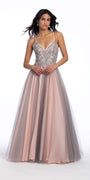 Two Tone Embellished Lace Up Back Mesh Ballgown Image 1