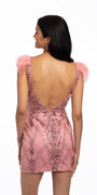 Plunging Glitter Mesh Feather Cap Sleeve Dress Image 4