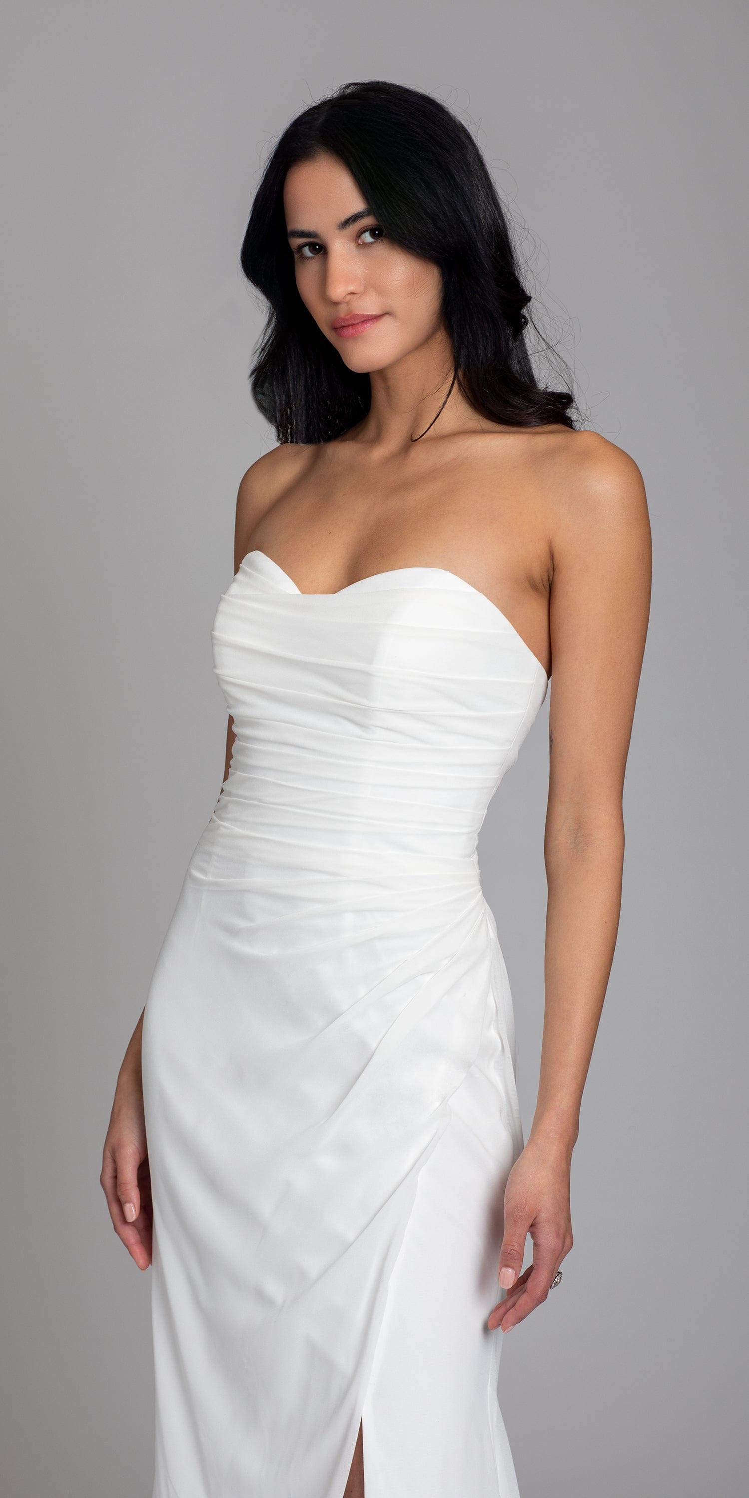 white strapless chiffon dress