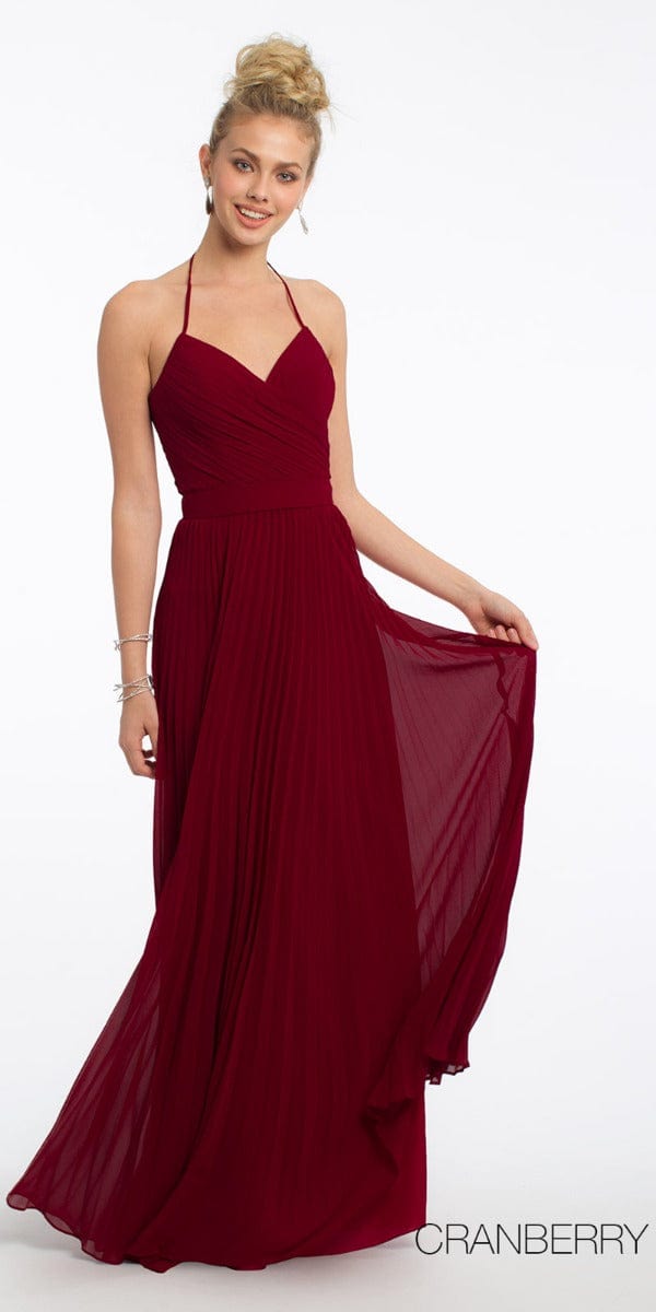 Camille La Vie Chiffon Lace Up Back Pleat Dress - Missy missy / 2 / wine