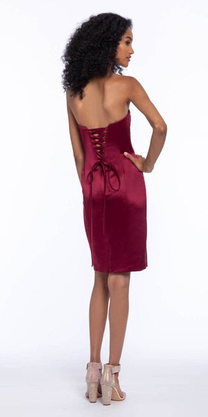 Short Satin Sweetheart Corset Back Dress Image 9