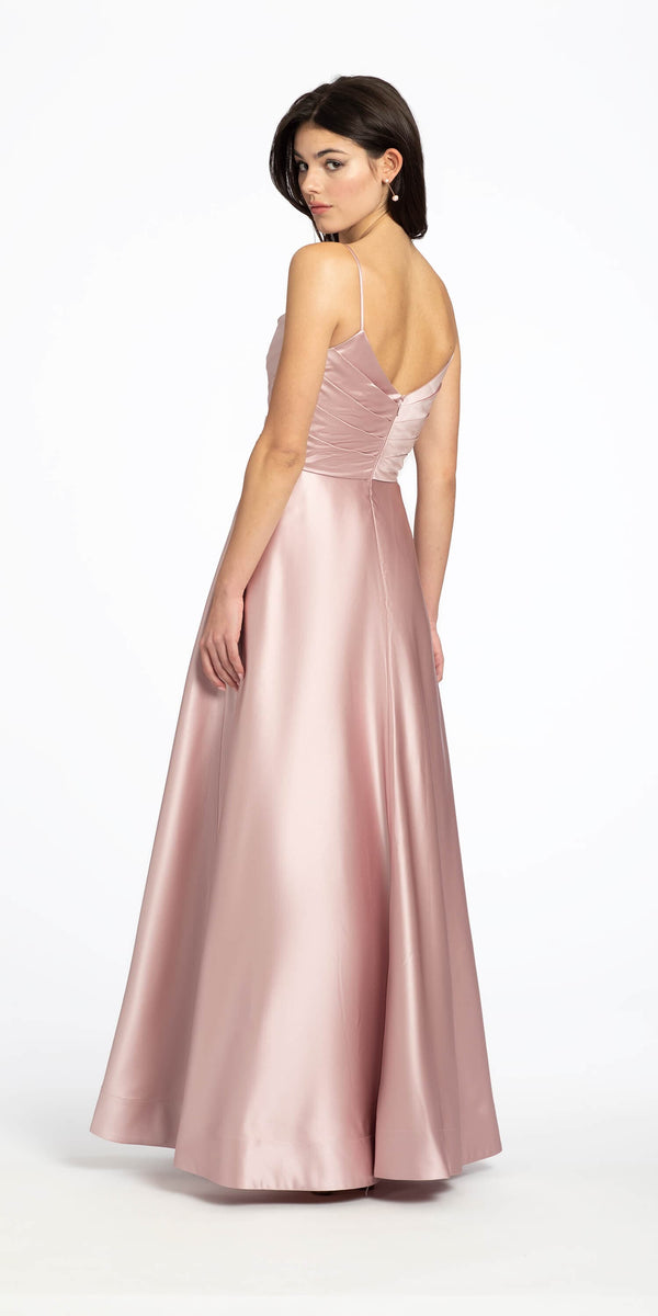 Ruched Satin Sweetheart A Line Dress with Pockets