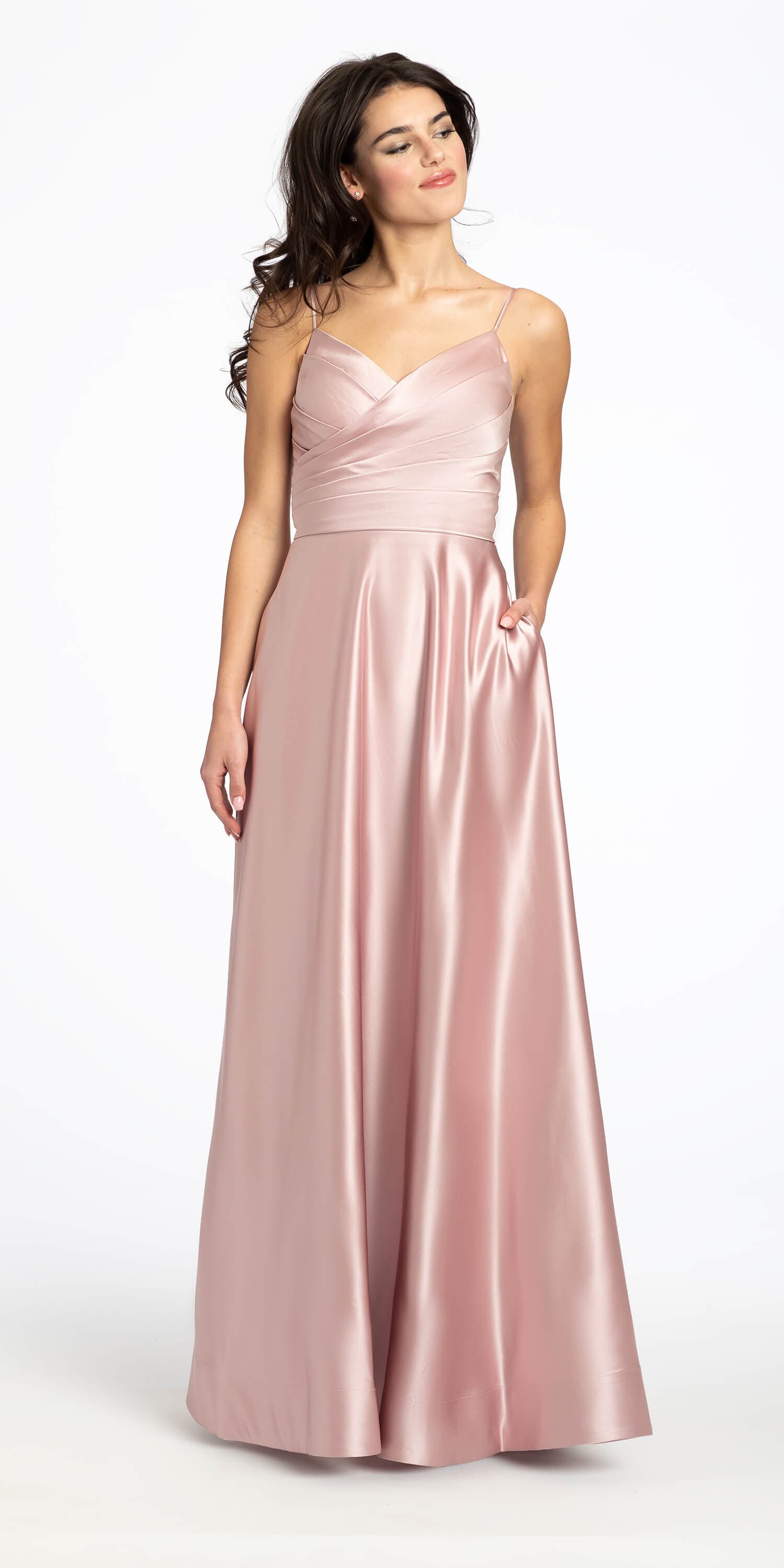 Ruched Satin Sweetheart A Line Dress with Pockets