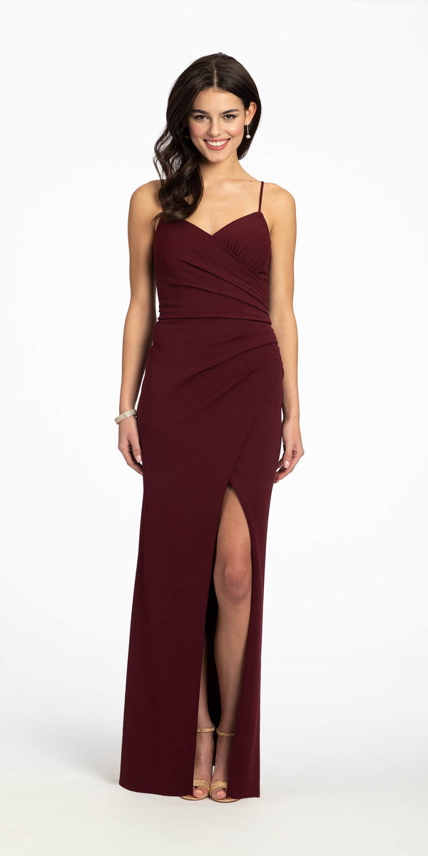 Front Slit Stretch Crepe Sweetheart Dress with Ruching – Camille