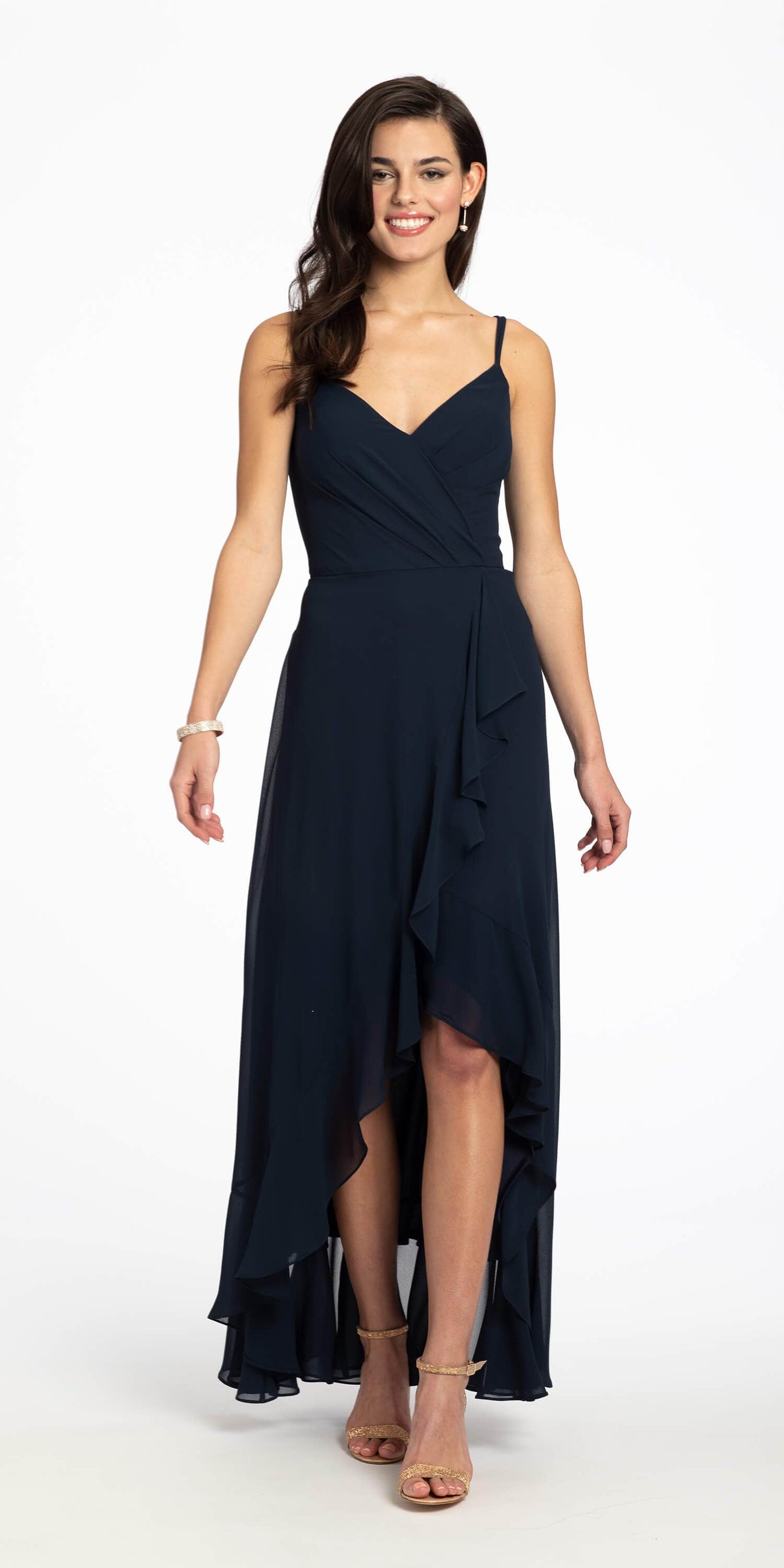 Camille La Vie Tiered Chiffon Double Strap High Low Dress missy / 14 / navy