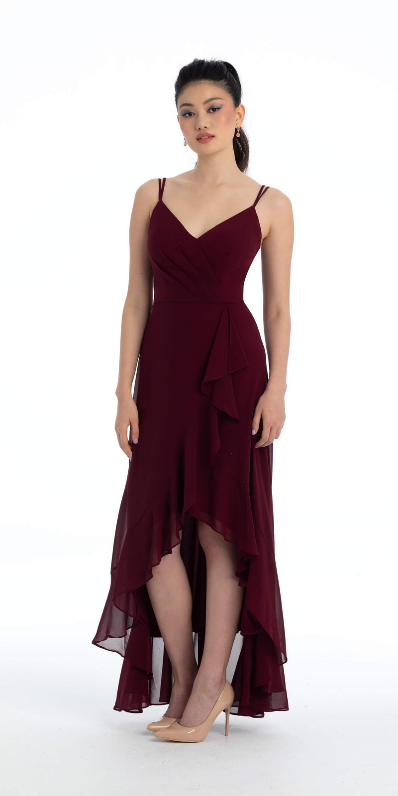 Tiered Chiffon Double Strap High Low Dress Image 10