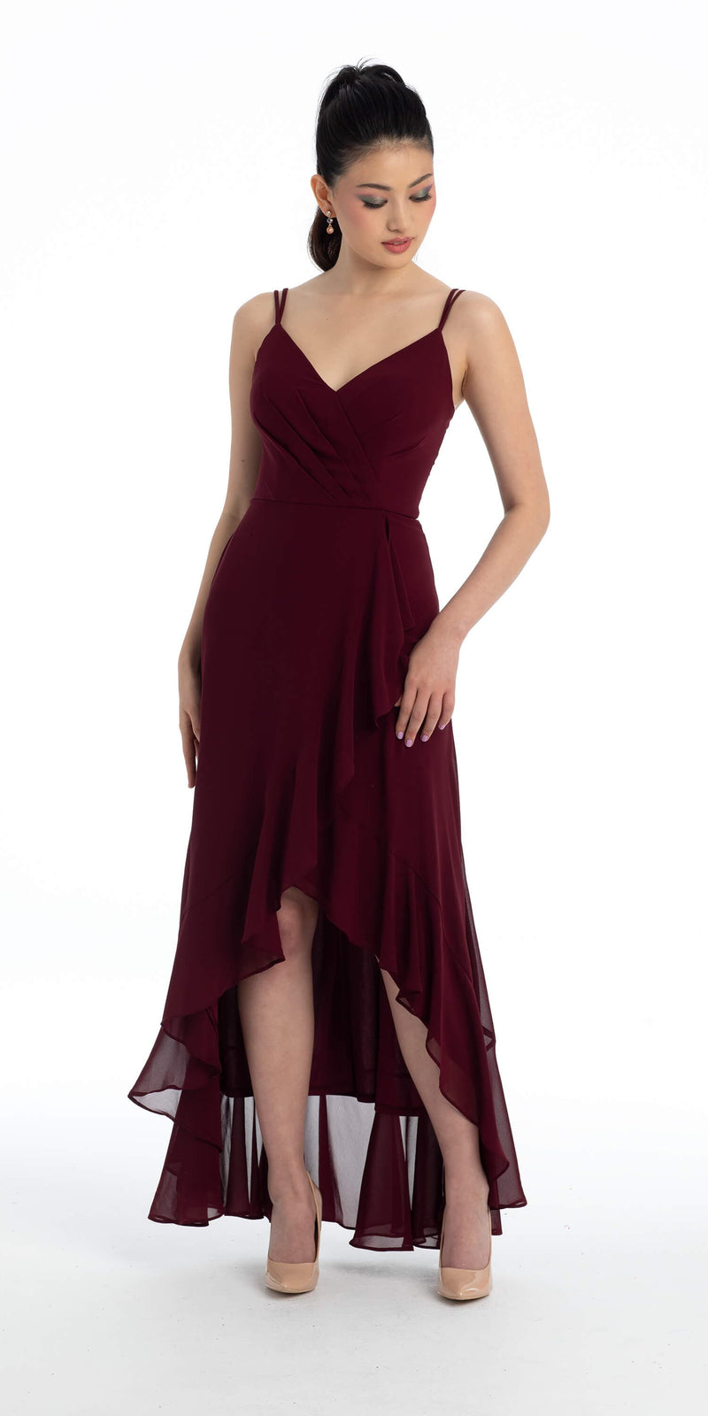 Tiered Chiffon Double Strap High Low Dress Image 9