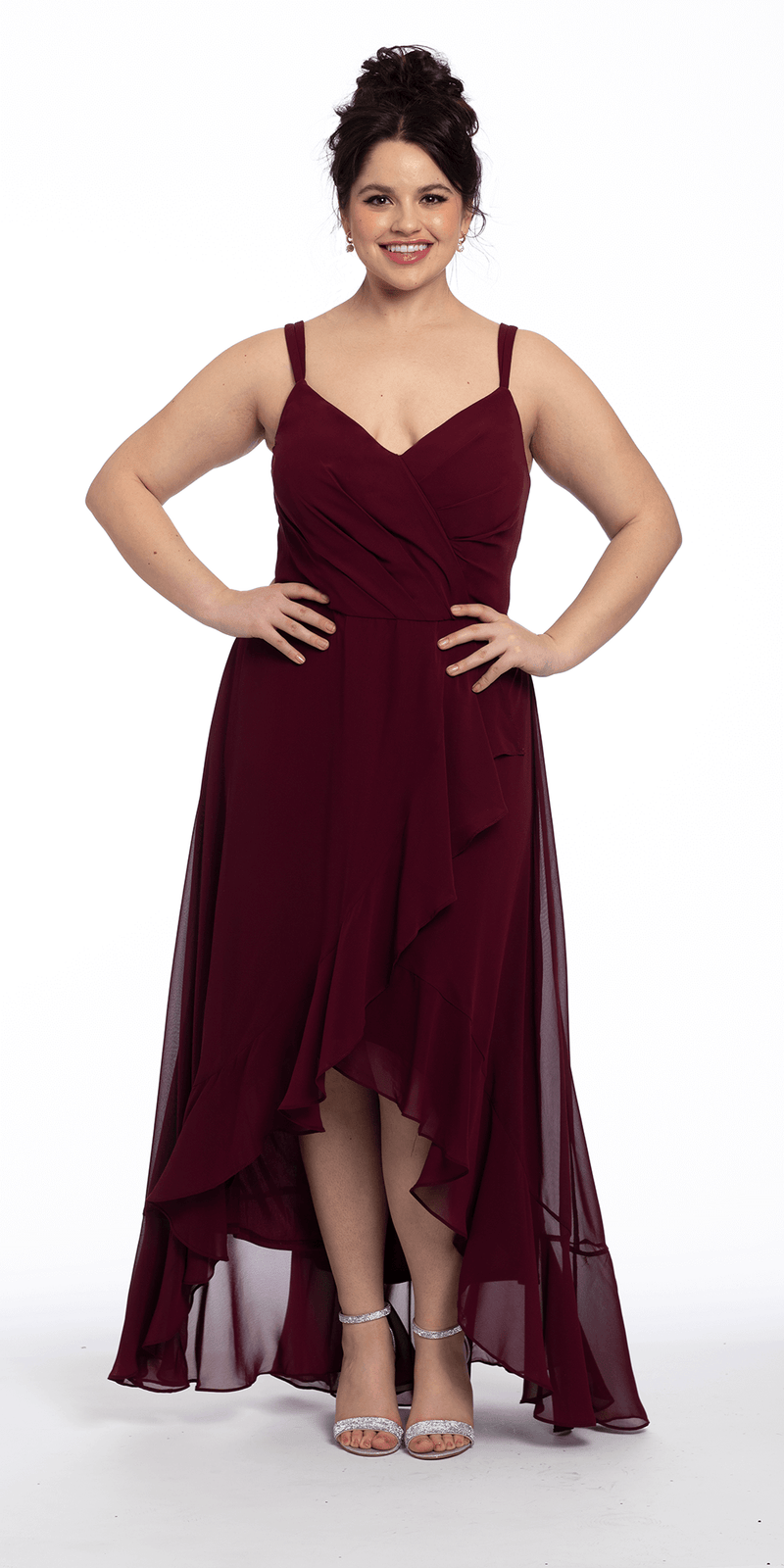Tiered Chiffon Double Strap High Low Dress Image 7