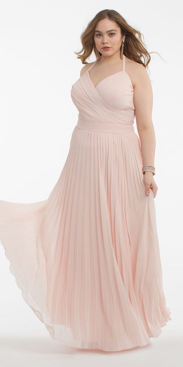 Camille La Vie Chiffon Lace Up Back Pleat Dress - Petite petite / 2 / light-pink