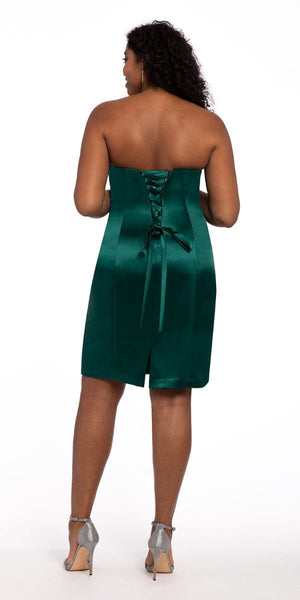 Short Satin Sweetheart Corset Back Dress Image 2