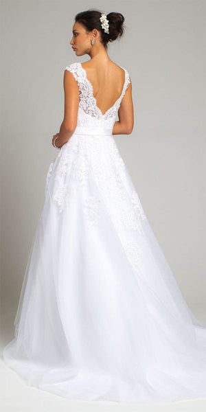 Scallop Sweetheart Cap Sleeve Beaded Organza Wedding Dress Image 2