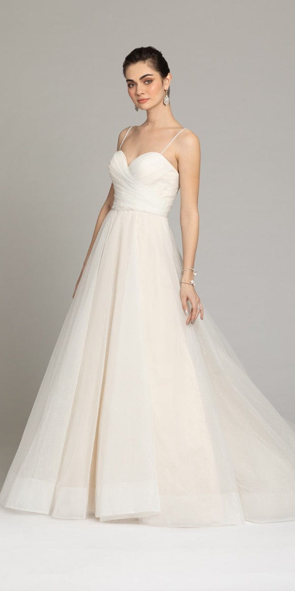 Camille La Vie Surplice Glitter Tulle A Line Wedding Gown