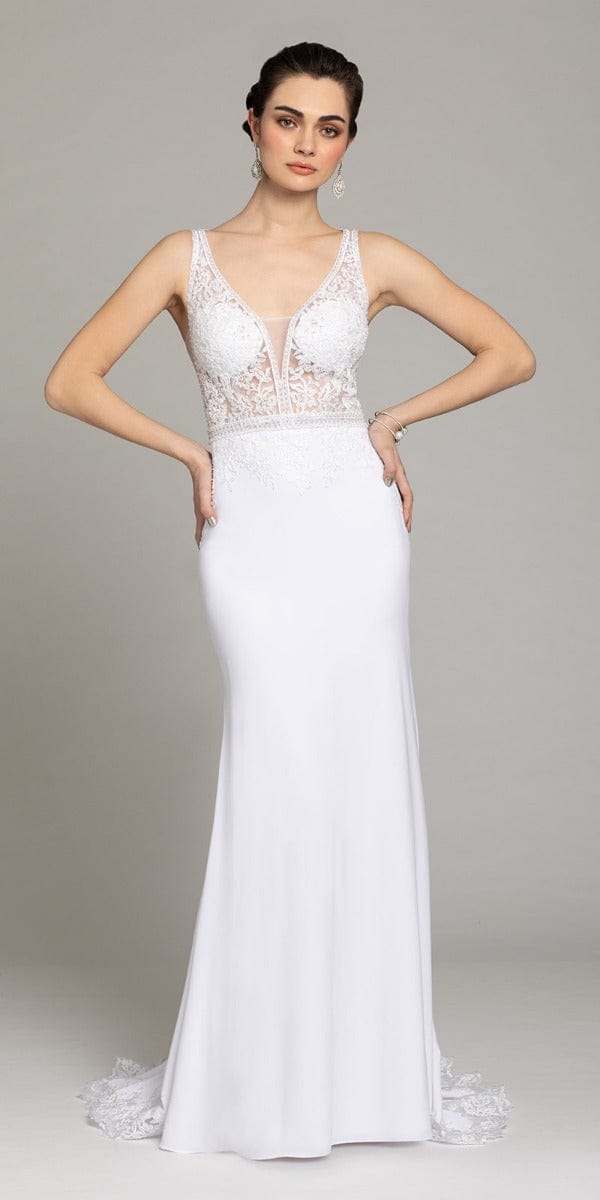 Crepe V-Neck Beaded Lace Gown Image 2