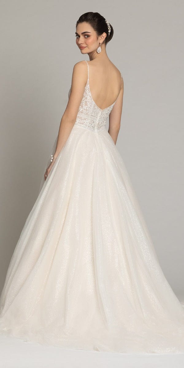 Ball Gown V-neck Glitter Sweep Train Wedding Dresses | MillyBridal