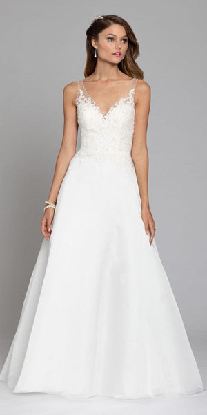 Floral Applique Organza A-Line Gown Image 2