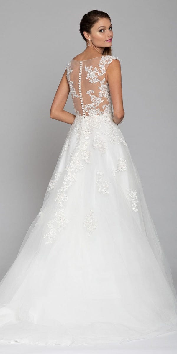 Cap Sleeve Beaded Lace Ball Gown with Illusion Neck Image 3