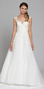 Cap Sleeve Beaded Lace Ball Gown with Illusion Neck Image 1